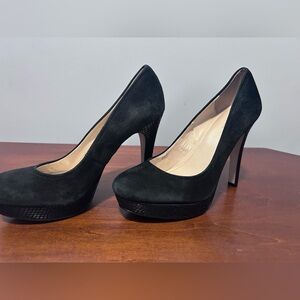 Calvin Klein dark navy suede Kendall snake platform 4 1/2 inch heels size 7 M